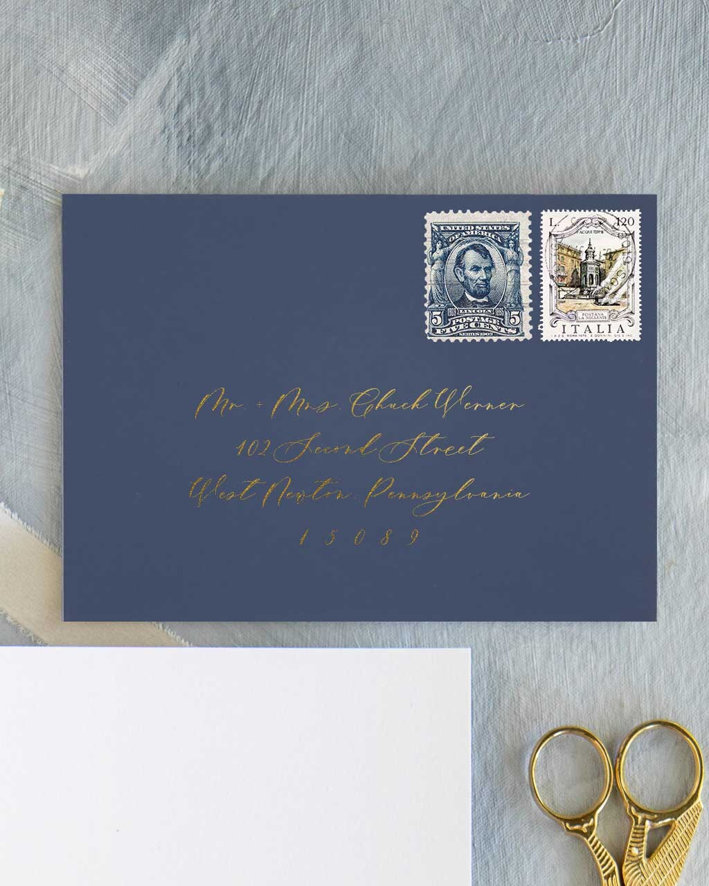 Grace Envelope Addressing in Gold Metallic Ink | Digital Printed Envelope Addressing