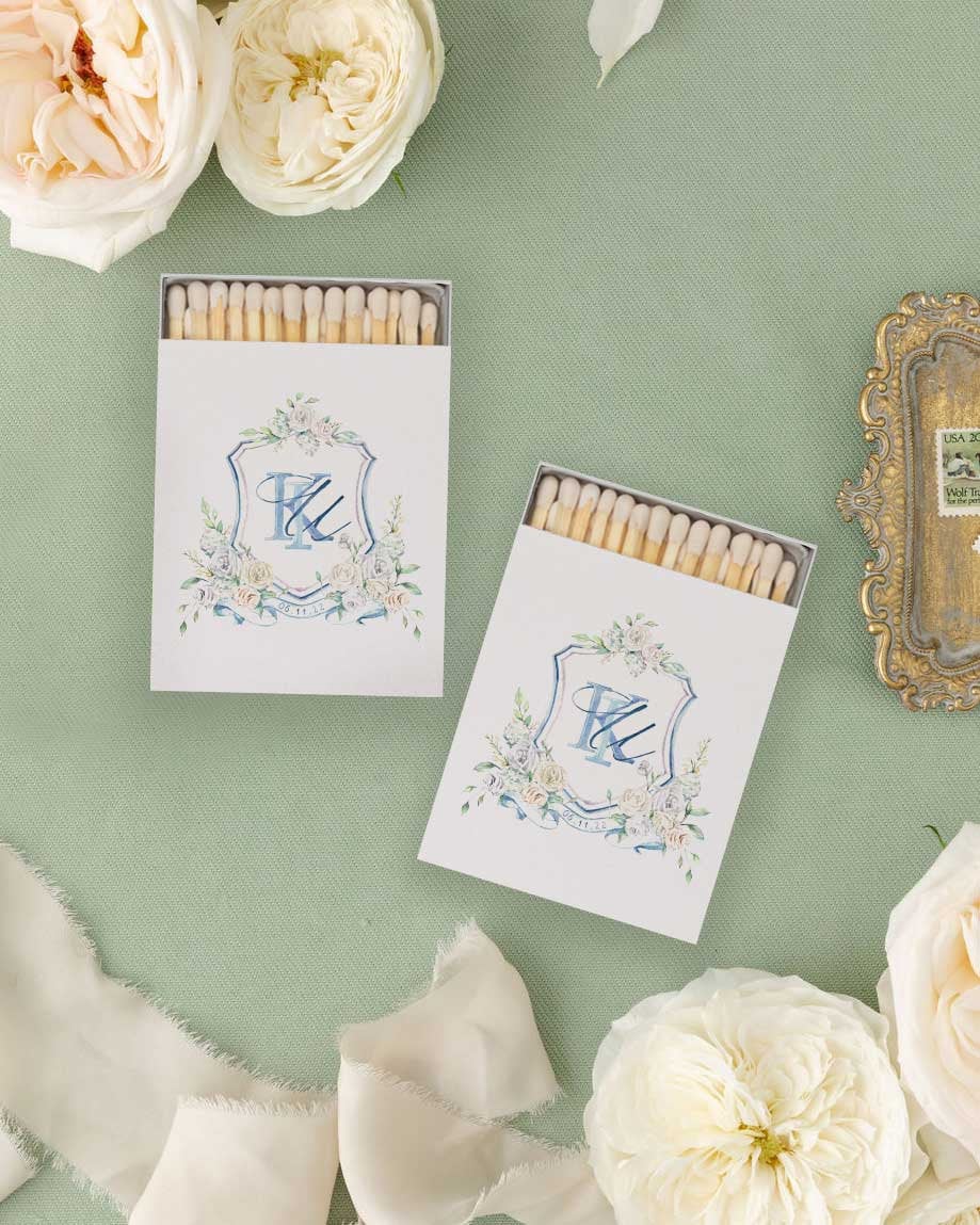Katherine Matchbooks | Watercolor Floral Crest and Monogram