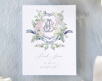 Custom Floral Watercolor Crest Save The Date