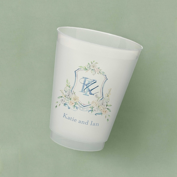 Katherine Cups | Plastic Cup with Watercolor Floral Crest and Monogram