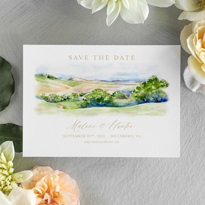 Rolling Hills Watercolor Save the Date  | Sonoma California Watercolor Save The Date