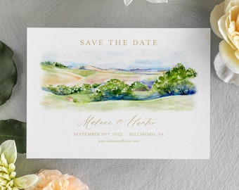 Rolling Hills Watercolor Save the Date  | Sonoma California Watercolor Save The Date