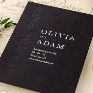 Black Tie Affair Save The Date | Black and White with Blind Embossing