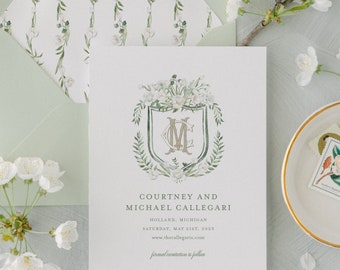 Tulip Blanche Save The Date | Watercolor Floral Crest and Monogram