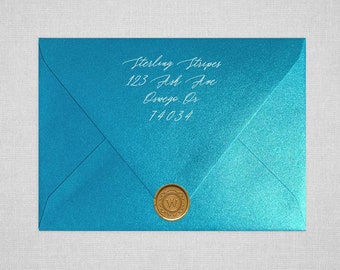 Peacock Metallic Wedding Envelopes | Teal Metallic Pointed Flap Envelopes