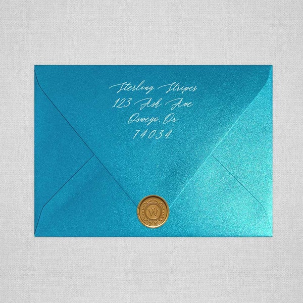 Peacock Metallic Wedding Envelopes | Teal Metallic Pointed Flap Envelopes