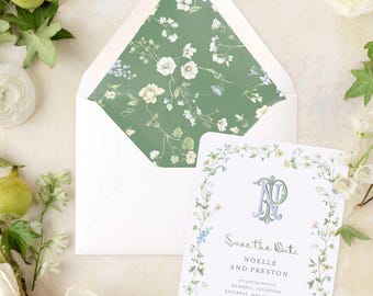 Allure Save The Date | Custom Monogram and Floral Watercolor