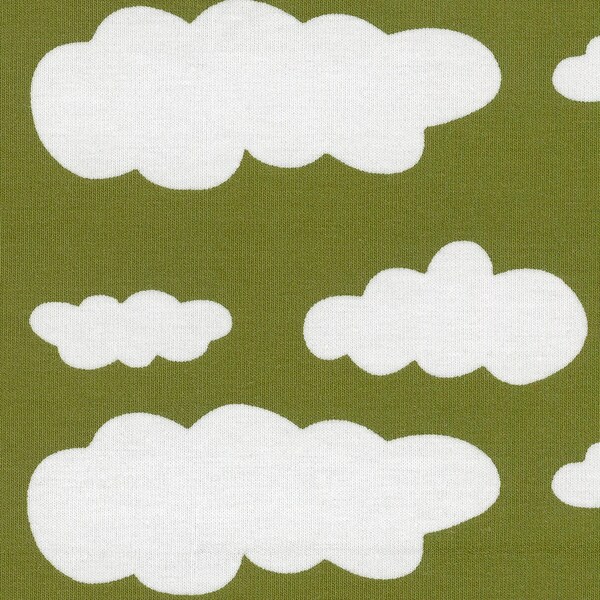 Wolken, heugrün, Verena Jersey, Baumwolle - Swafing