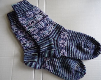 Cuddly socks, women's socks, knitted flowers, hand knitted socks, wool socks, Christmas, Santa Claus gift, foot warmer socks, handmade,