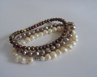 Pearl bracelet, freshwater pearls, bracelet, bracelet, white, bronze, platinum,