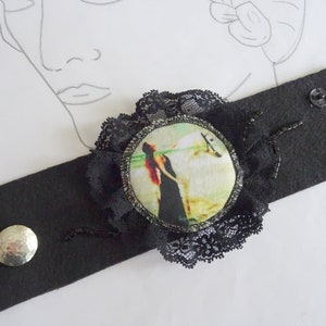 Filzarmband, Gothikarmband, bestickt, Bildapplikation, schwarze Spitze, schwarz, Manschettenarmband, Bracelet, Bild 7