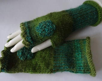 Arm warmers, blue-green, wrist warmers, market women's gloves, hand flatterers, hand knitted, flowers. Souvenir, gift idea, birthday