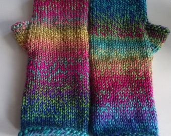 Rainbow arm warmers, wrist warmers, market women's gloves, hand flatterers, hand knitted, souvenir, gift idea, birthday