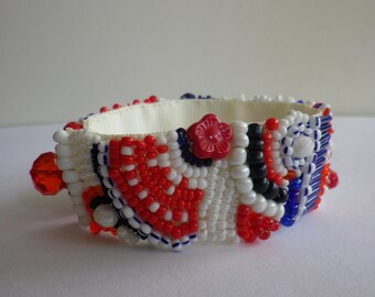 Beaded bracelet, embroidered, bead work, handmade, Beadwork, cuff bracelet,