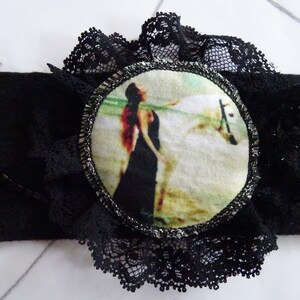 Filzarmband, Gothikarmband, bestickt, Bildapplikation, schwarze Spitze, schwarz, Manschettenarmband, Bracelet, Bild 8