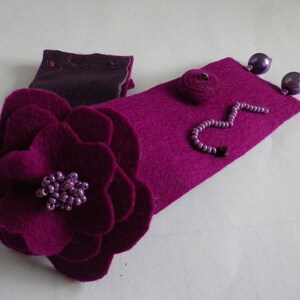 Felt bracelet, embroidered, peony, cuff, bracelet, pink, image 3