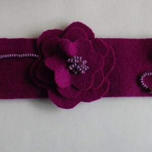 Felt bracelet, embroidered, peony, cuff, bracelet, pink, image 4