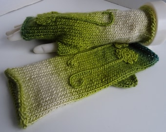 Arm warmers, light green wrist warmers, market women's gloves, hand flatterers, hand knitted, flowers. Souvenir, gift idea for woman, birthday