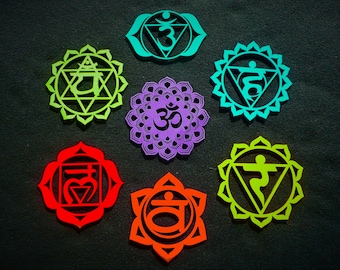 Chakra chakras set cuadro 3D madera natural o coloreada 3 tamaños