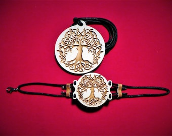 Levensboom armband en ketting, Zwitsers grenenhout, geurige energetische sieraden, arolla dennenhout, Zwitserse steenden