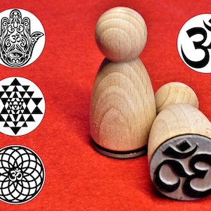 Sri Yantra Om Mano di Fatima Hamsa Torus Fiore 4-Stamp Set