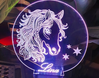 Paardennachtlampje, aanpasbare sfeerverlichting, LED met naam en afstandsbediening met kleurselectie