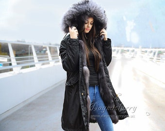 Real fur hooded coat uk Clearance