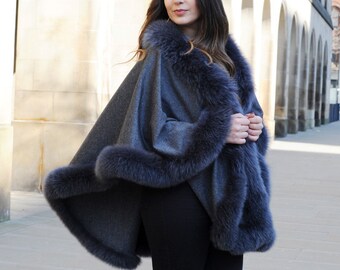 cashmere shawl with mink trim