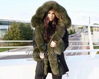 Water Repellant Parka With Fox Fur 