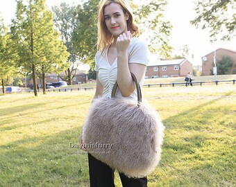 Mongolia Lambskin Tote Bag, Women's Hand Bag