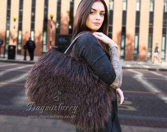 Chocolate Brown Mongolian Lamb Fur Lady Bag