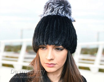 Fur Pom Pom Beanie Hats Green Billow Womens Girls Knitted Fur Hat Fur Pom Pom Beanie Hats Green Billow Womens Girls Knitted Fur Hat