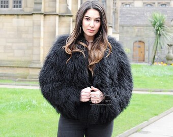 Black Mongolian Lamb Fur Jacket