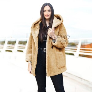 Women Fuzzy Jacket / Oversize Hooded Teddy Coat Wool Coat - Etsy UK