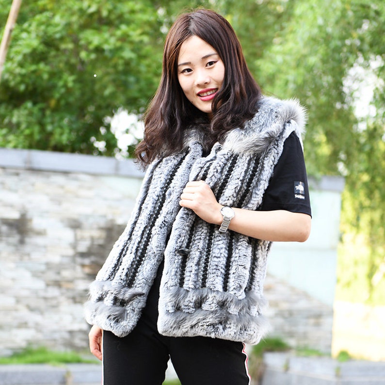 Rabbit Knitted Fur Gilet With Fox Fur Collar Real Fur Vest