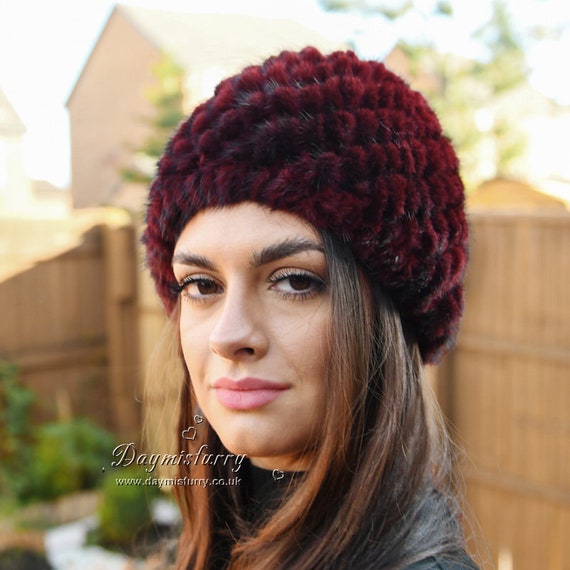 Knit Mink Fur Hat / Beanie Hat / Winter 