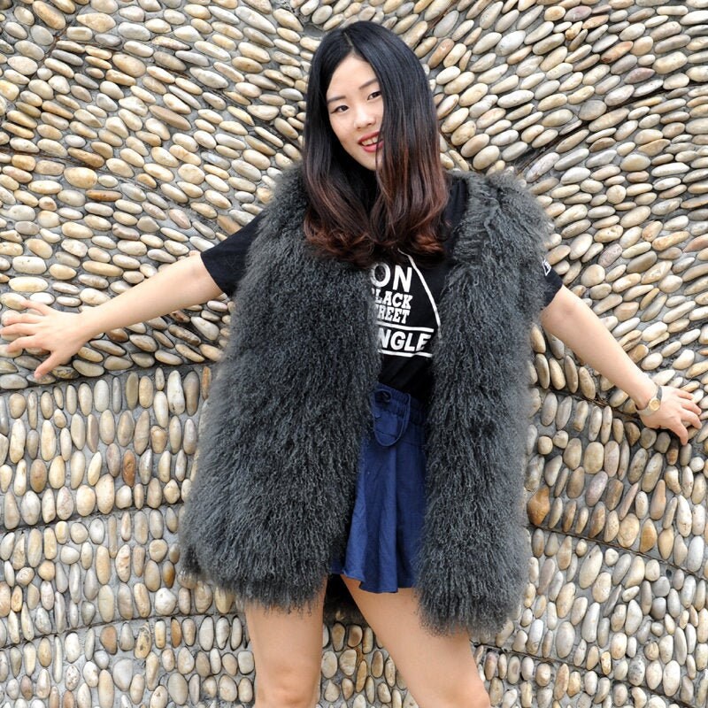 Image of Mongolia Lamb Gilet in Dark Grey