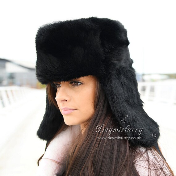 conejo negro Sombrero ruso Ushanka - Etsy España