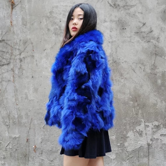 faux fur royal blue coat