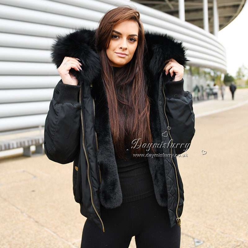 Faux Fur Lined Bomber With Raccoon Fur Collar - Etsy UK