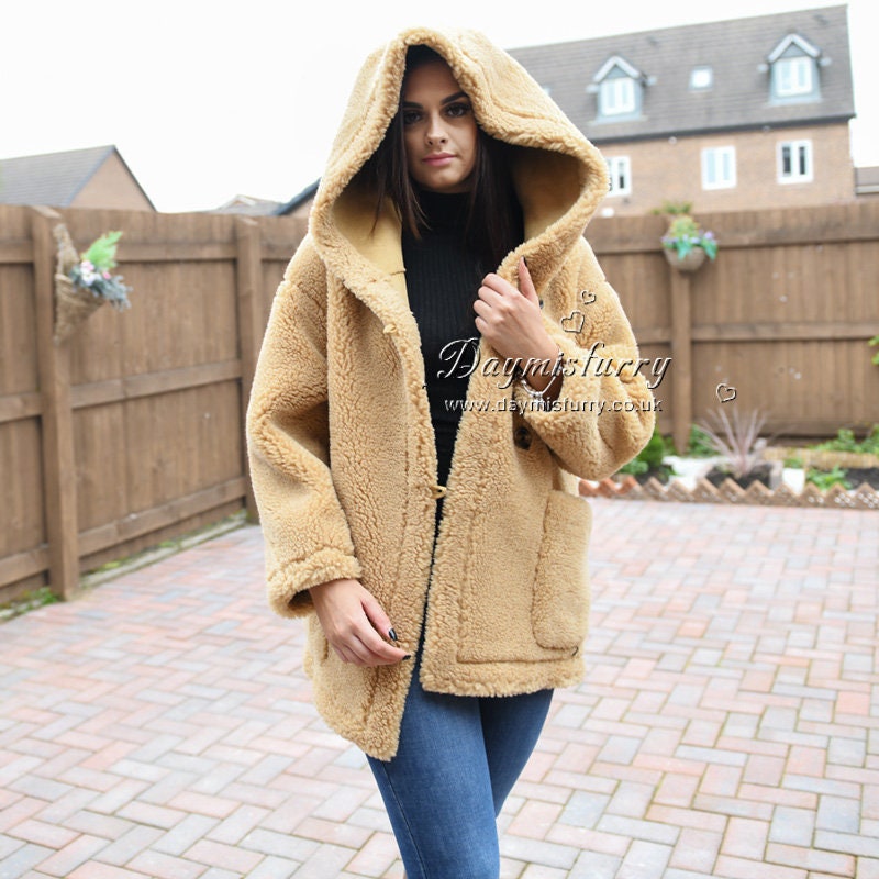 Women Fuzzy Jacket / Oversize Hooded Teddy Coat Wool Coat - Etsy