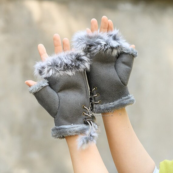 Faux Fur Fingerless Gloves Flip Cover Mittens Winter Warm Soft Half Finger  Mittens Faux Fuzzy Lined Wool Convertible Fingerless Gloves for Women Girls