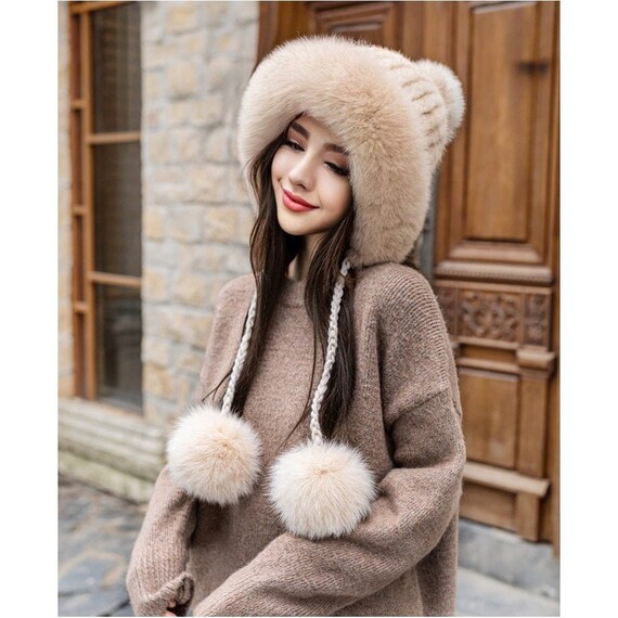 Mink Fur Hat With Fox Fur Trim Winter 
