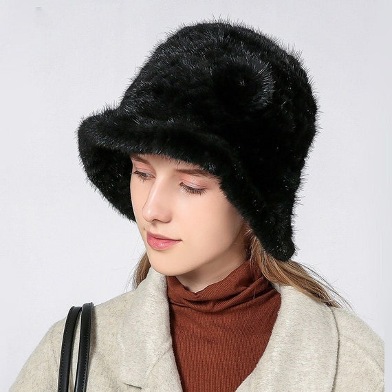 The Knit Mink Fur Hat with Fox Pom in Multiple Colors