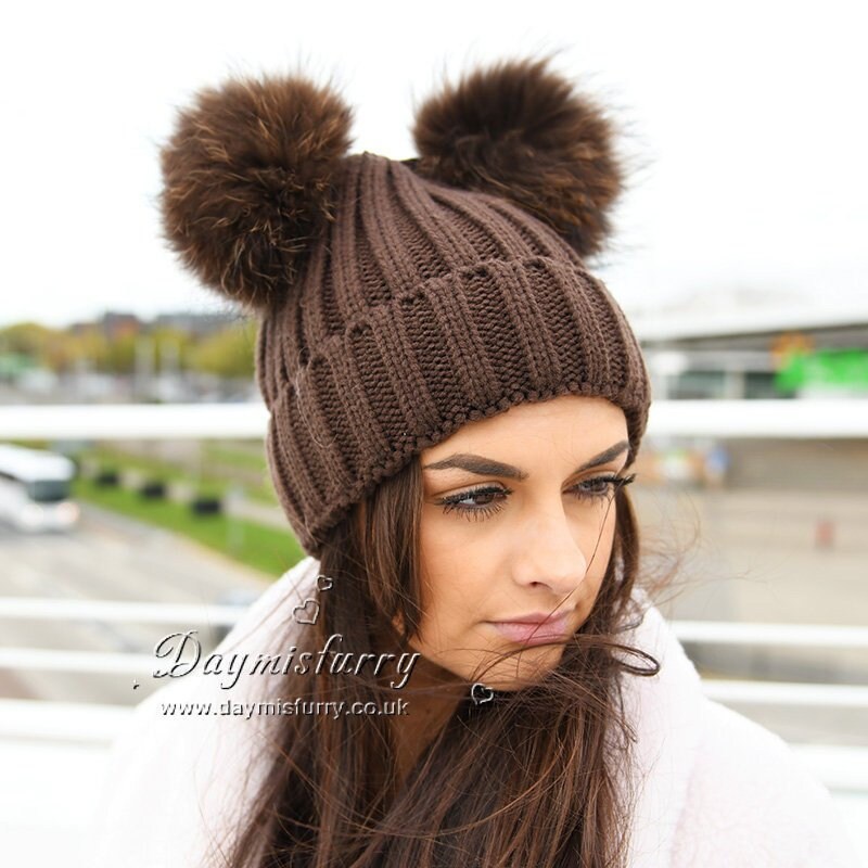 raccoon fur pom pom hat