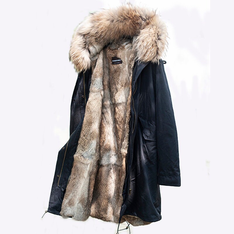 Rabbit Fur Coat Parka Coat with Raccoon Fur Collar Winter | Etsy