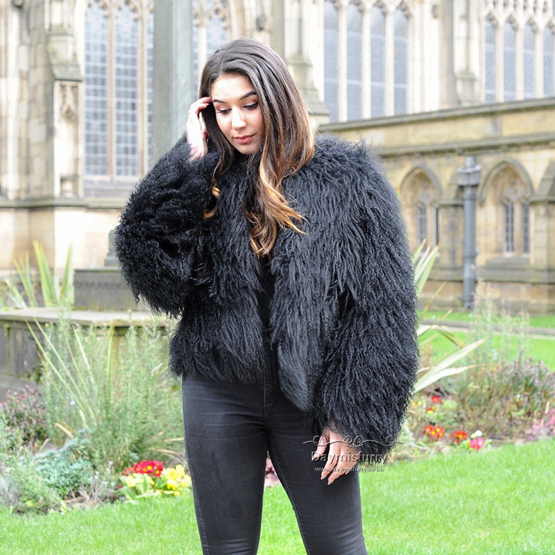 Black Mongolian Lamb Fur Jacket