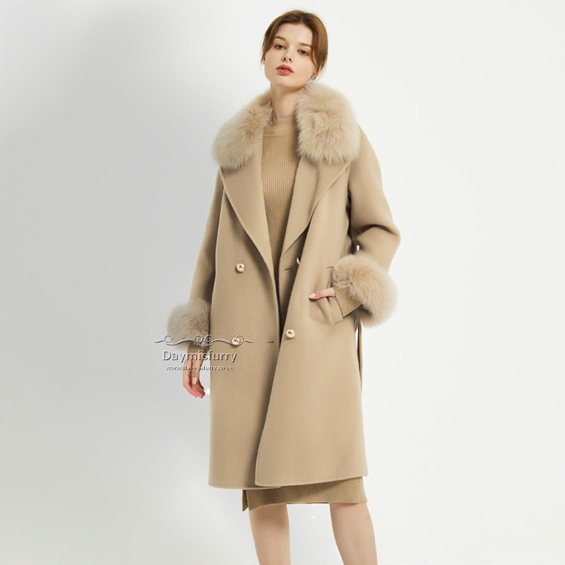 Cashmere Wool Coat With Fur Collar and Fur Cuffs Winter Coat - Etsy UK