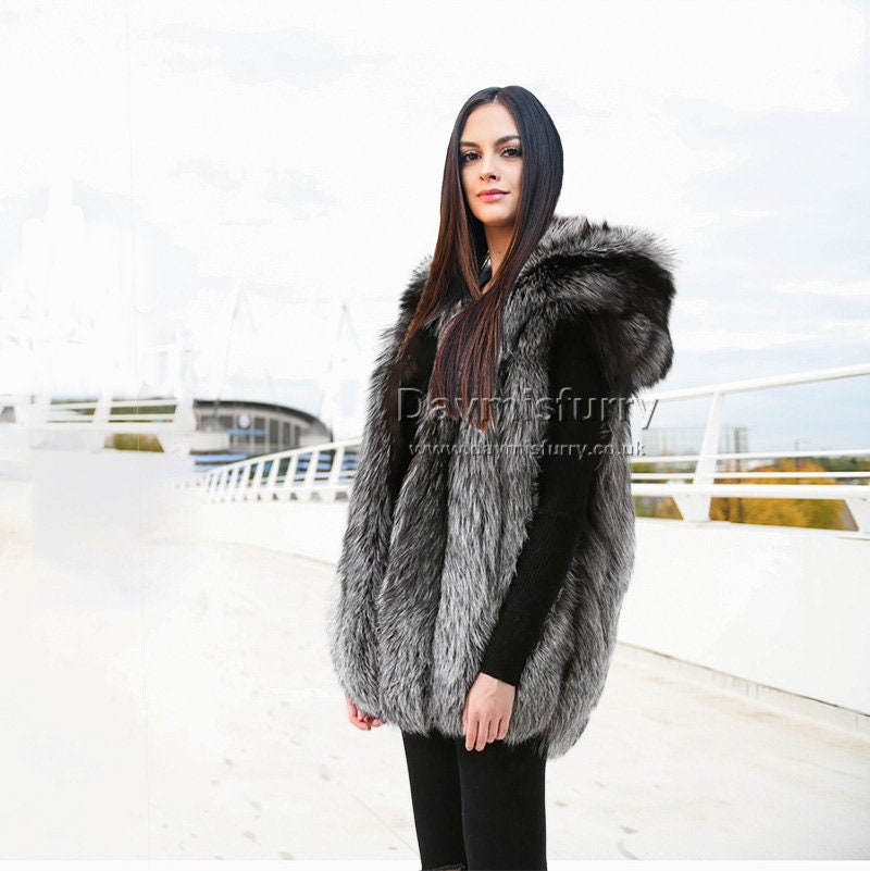 New 100% Real Genuine Knitted Mink Fur Vest Long Gilet Waiscoat Coat Hoodie Warm
