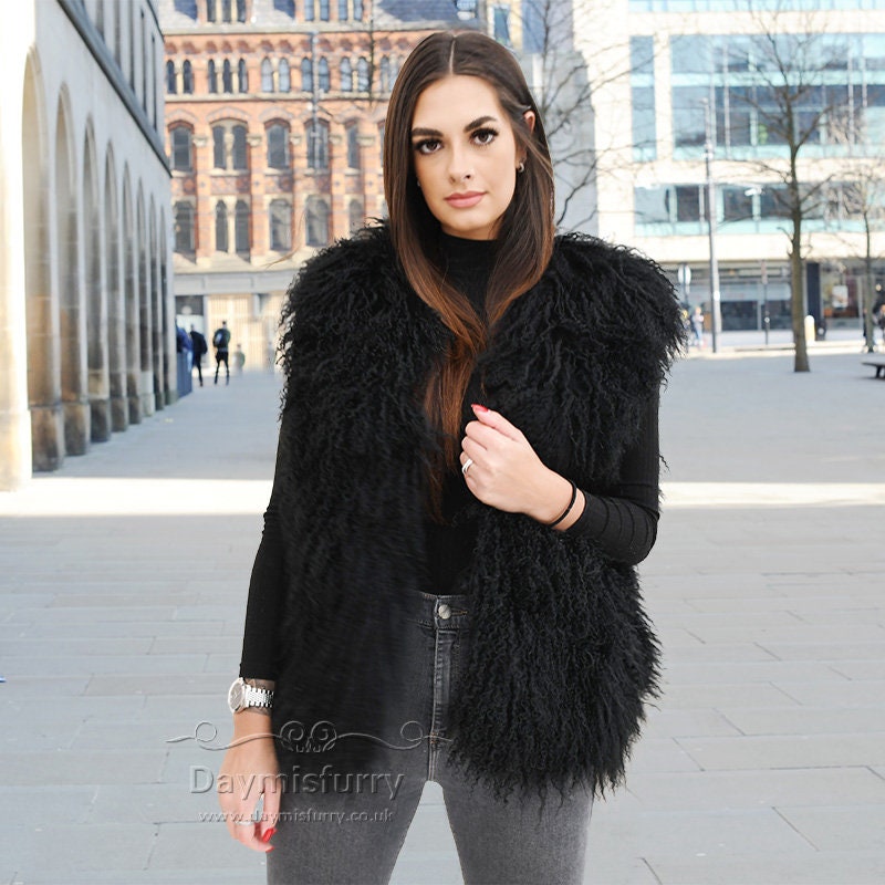 Mongolian Lamb Fur Fur Vest Black 
